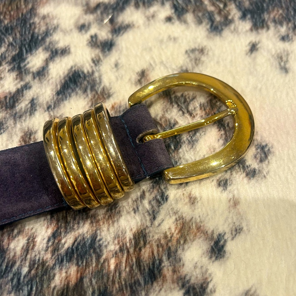 Suede Gold Buckle Belt | Dusty Blue